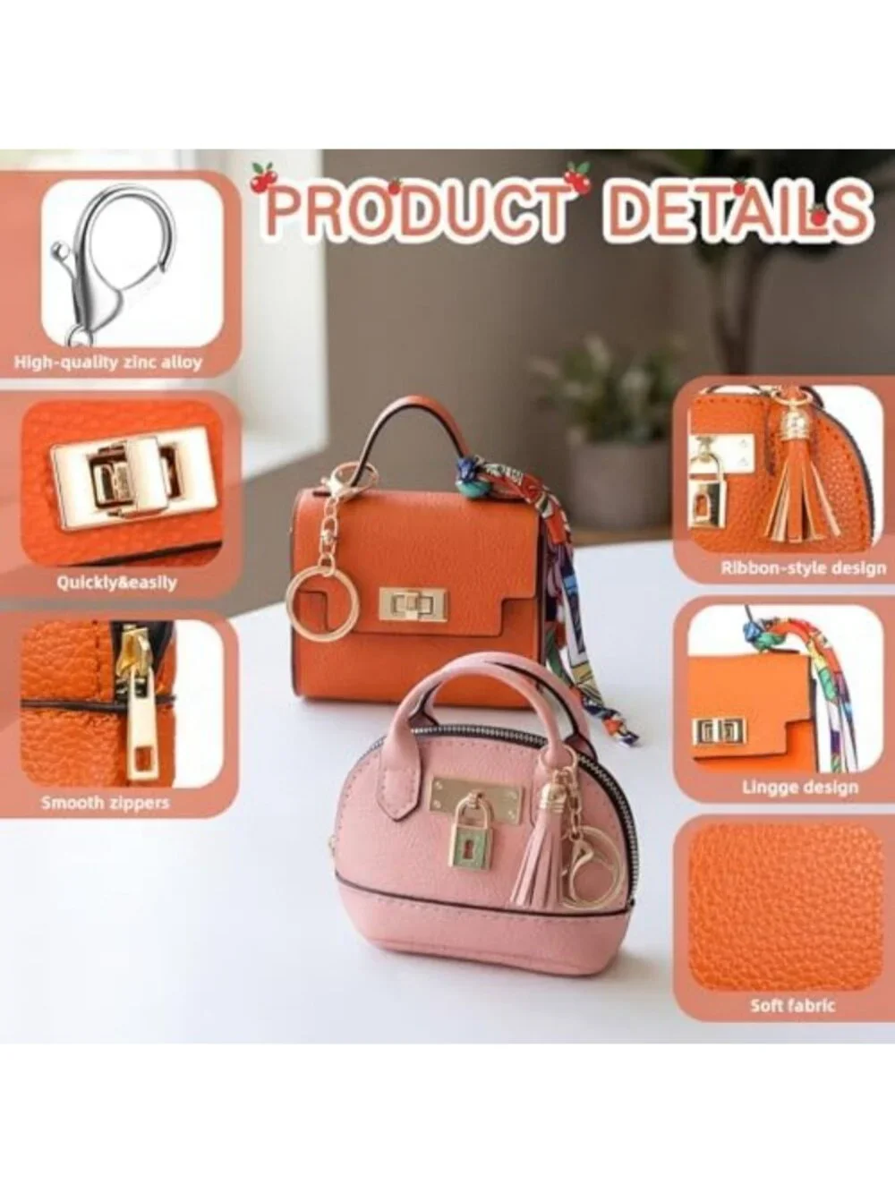 8-Piece Mini Purse Keychain Set for Women & Girls - Retro Style Accessories